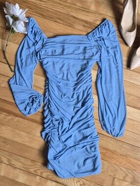 flare sleeve mini dress oh polly Princess Polly Adoree double layered square neck flare sleeve mini dress in gray